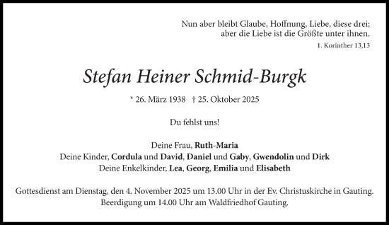 Traueranzeige von Stefan Heiner Schmid-Burgk von Süddeutsche Zeitung