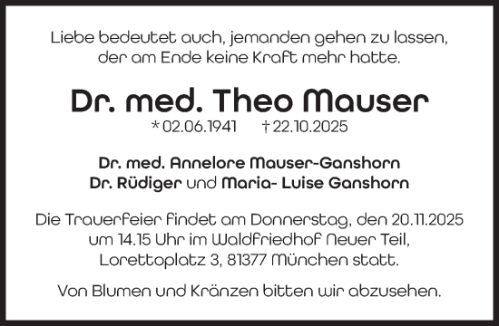 Traueranzeige von Theo Mauser von Süddeutsche Zeitung