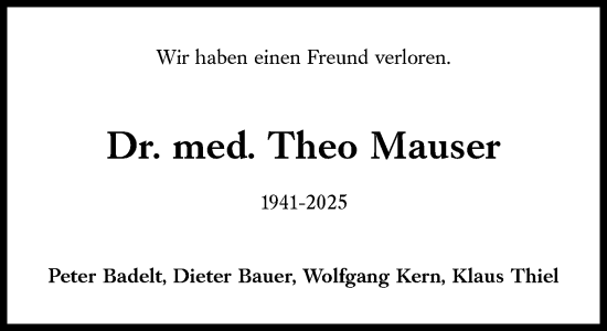 Traueranzeige von Theo Mauser von Süddeutsche Zeitung