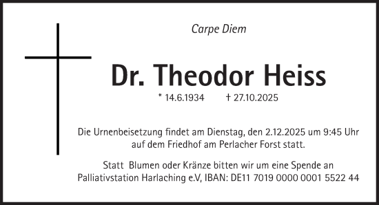 Traueranzeige von Theodor Heiss von Süddeutsche Zeitung