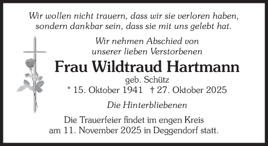 Traueranzeige von Wildtraud Hartmann von Süddeutsche Zeitung