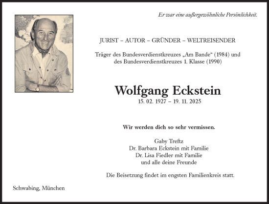 Traueranzeige von Wolfgang Eckstein von Süddeutsche Zeitung