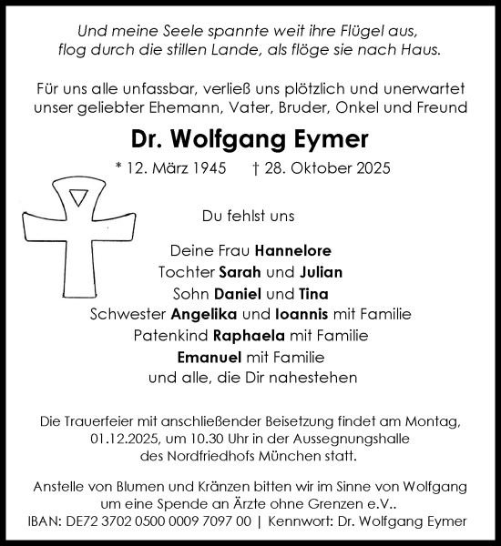 Traueranzeige von Wolfgang Eymer von Süddeutsche Zeitung