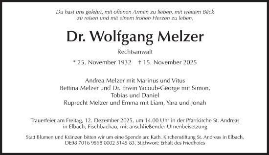 Traueranzeige von Wolfgang Melzer von Süddeutsche Zeitung