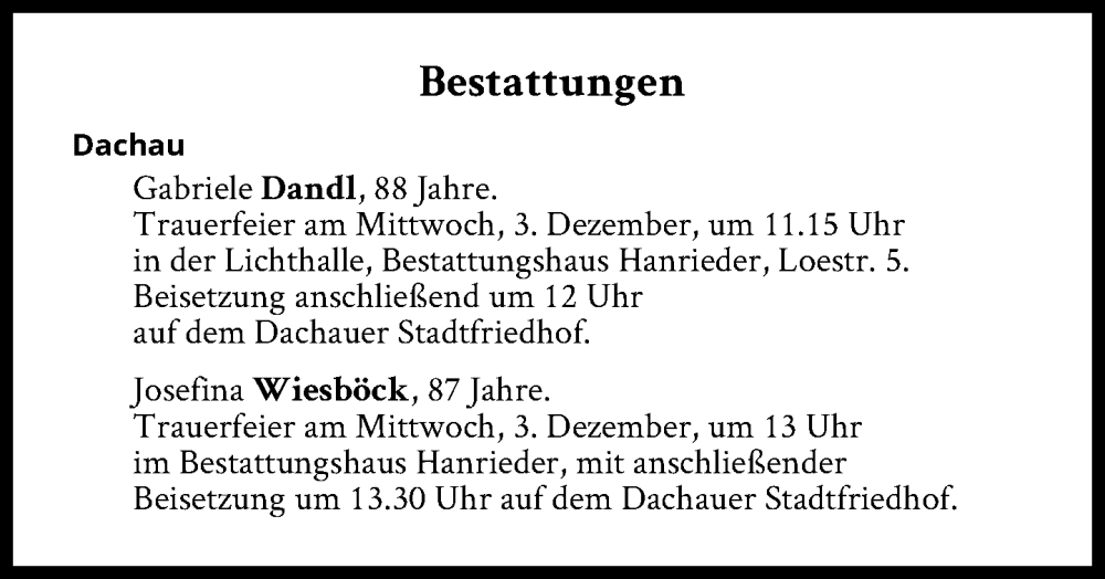  Traueranzeige für Bestattungen vom 03.12.2025 vom 03.12.2025 aus Süddeutsche Zeitung