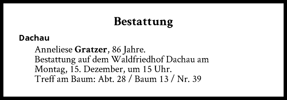  Traueranzeige für Bestattungen vom 15.12.2025 vom 15.12.2025 aus Süddeutsche Zeitung