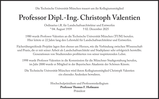 Traueranzeige von Christoph Valentien von Süddeutsche Zeitung