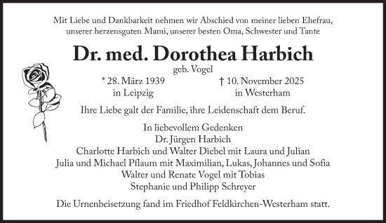 Traueranzeige von Dorothea Harbich von Süddeutsche Zeitung