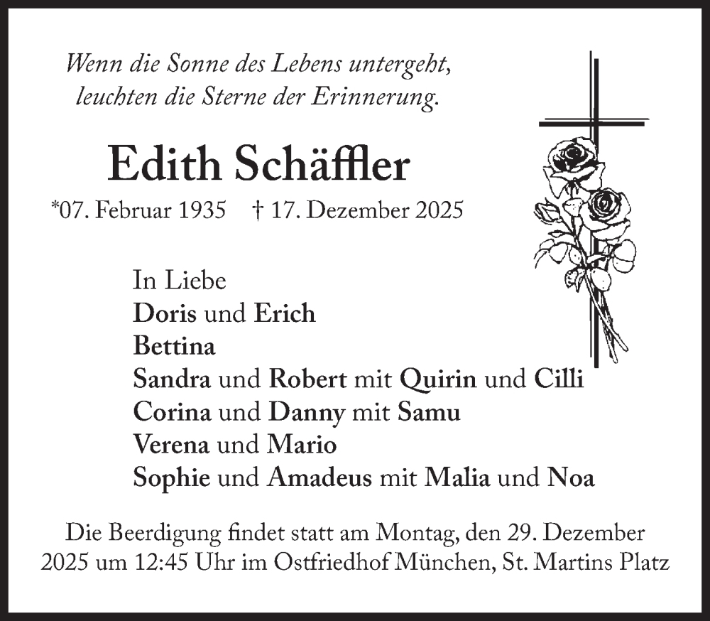  Traueranzeige für Edith Schäffler vom 20.12.2025 aus Süddeutsche Zeitung