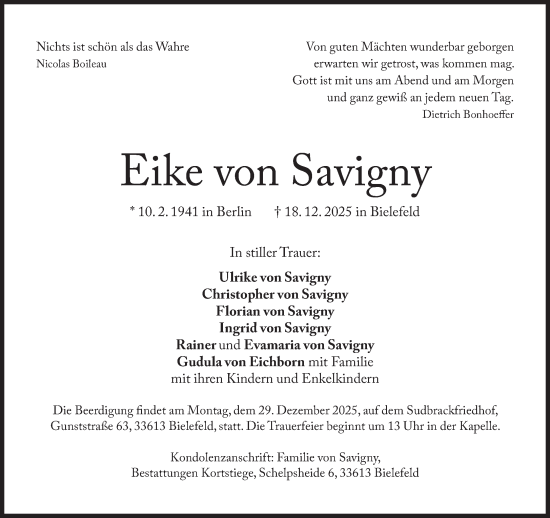 Traueranzeige von Eike von Savigny von Süddeutsche Zeitung