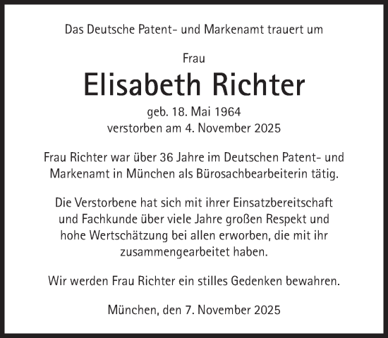 Traueranzeige von Elisabeth Richter von Süddeutsche Zeitung