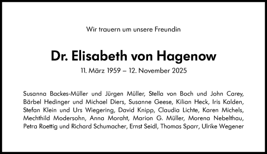 Traueranzeige von Elisabeth von Hagenow von Süddeutsche Zeitung