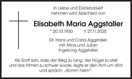 Traueranzeige von Elisabeth Maria Aggstaller von Süddeutsche Zeitung
