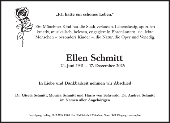 Traueranzeige von Ellen Schmitt von Süddeutsche Zeitung