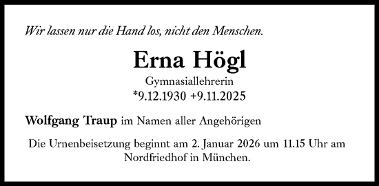 Traueranzeige von Erna Högl von Süddeutsche Zeitung