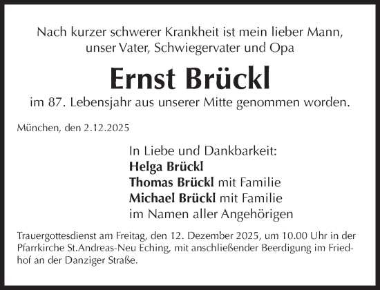 Traueranzeige von Ernst Brückl von Süddeutsche Zeitung