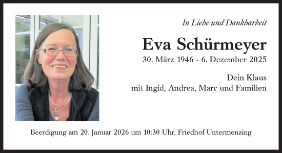 Traueranzeige von Eva Schürmeyer von Süddeutsche Zeitung