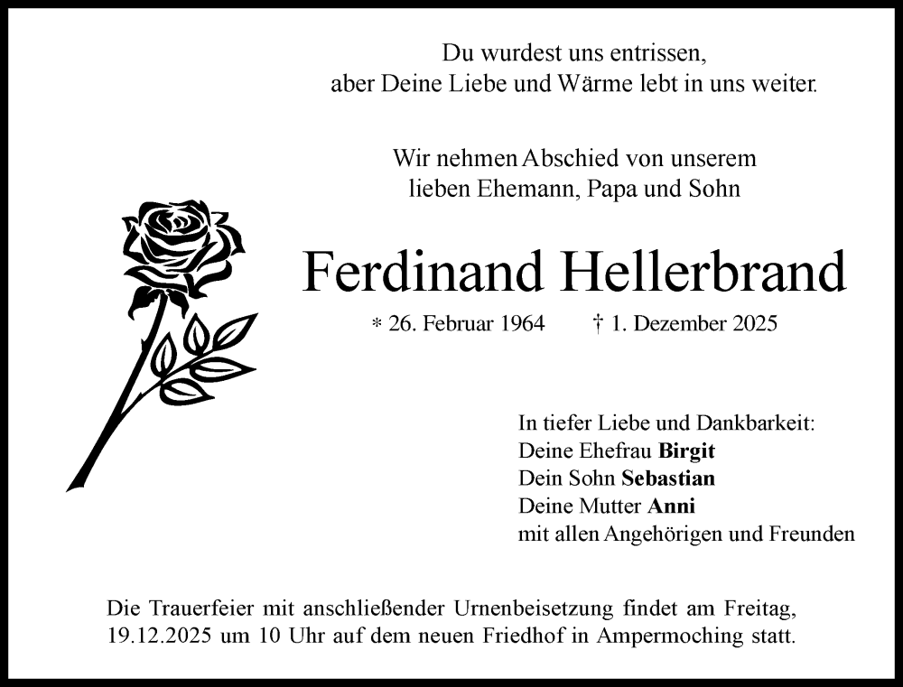  Traueranzeige für Ferdinand Hellerbrand vom 13.12.2025 aus Süddeutsche Zeitung