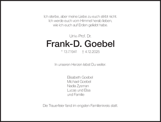 Traueranzeige von Frank-D. Goebel von Süddeutsche Zeitung