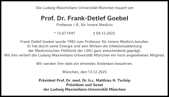 Traueranzeige von Frank-Detlef Goebel von Süddeutsche Zeitung