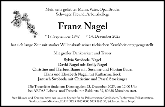 Traueranzeige von Franz Nagel von Süddeutsche Zeitung