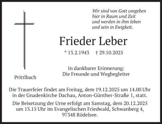 Traueranzeige von Frieder Leber von Süddeutsche Zeitung