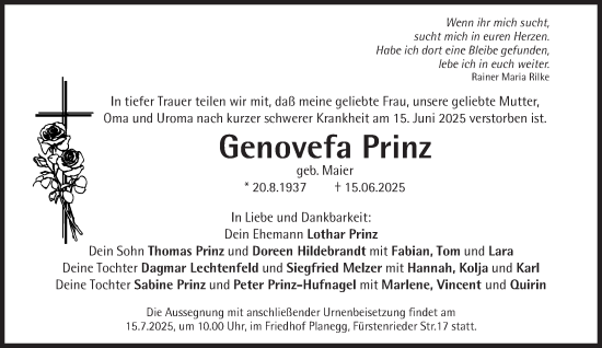 Traueranzeige von Genovefa Prinz von Süddeutsche Zeitung