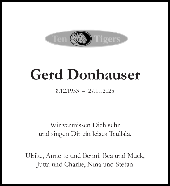 Traueranzeige von Gerd Donhauser von Süddeutsche Zeitung