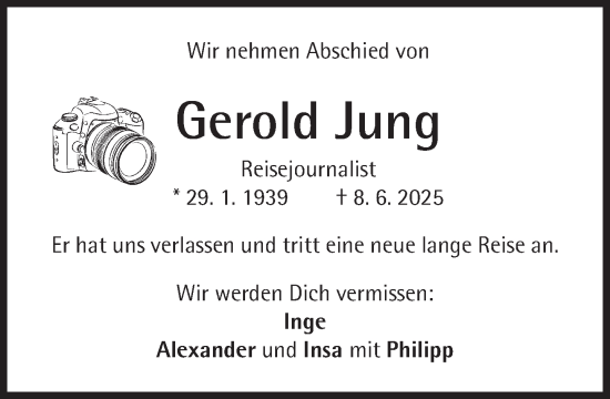 Traueranzeige von Gerold Jung von Süddeutsche Zeitung