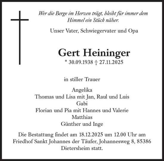 Traueranzeige von Gert Heininger von Süddeutsche Zeitung