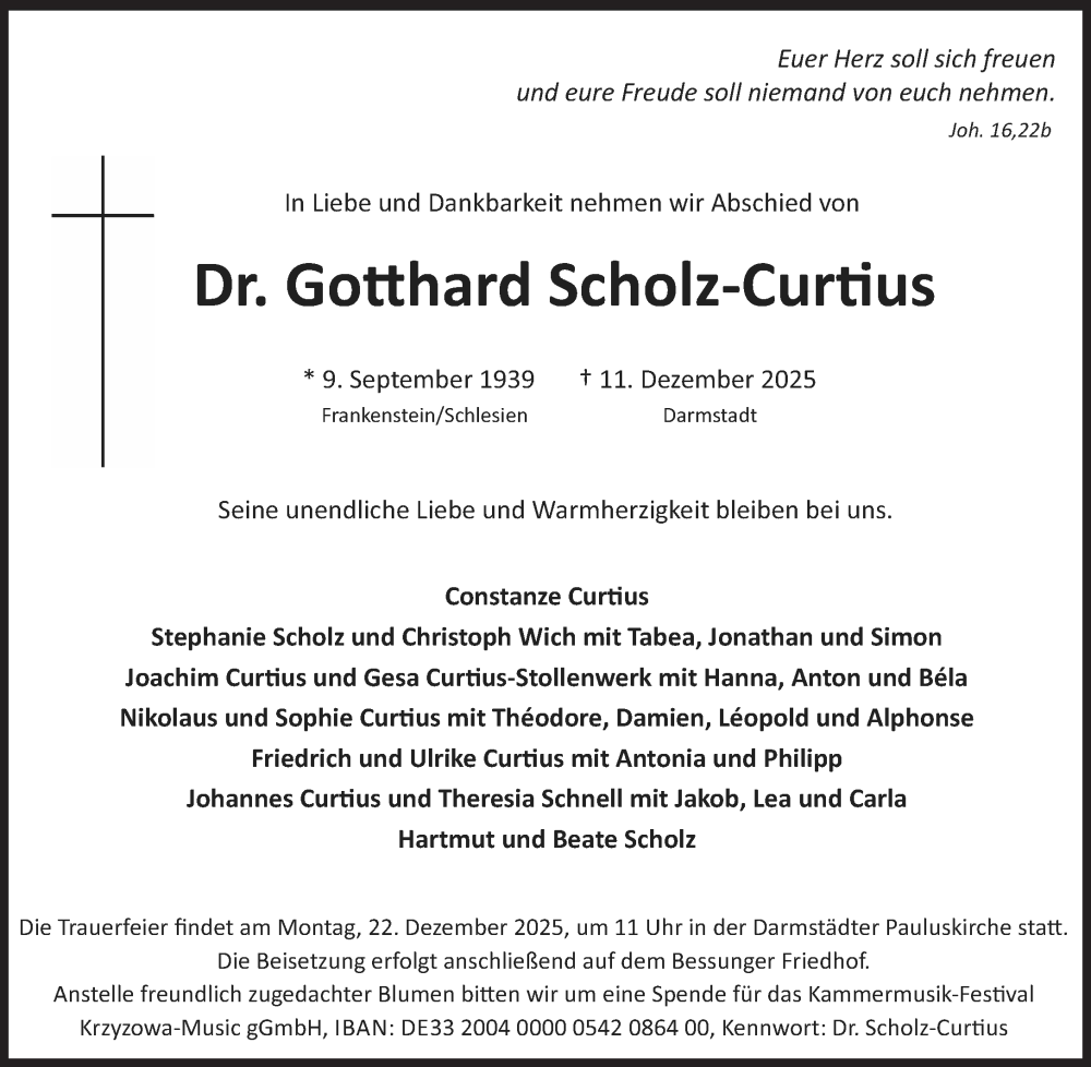  Traueranzeige für Gotthard Scholz-Curtius vom 13.12.2025 aus Süddeutsche Zeitung
