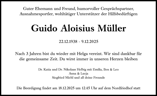 Traueranzeige von Guido Aloisius Müller von Süddeutsche Zeitung