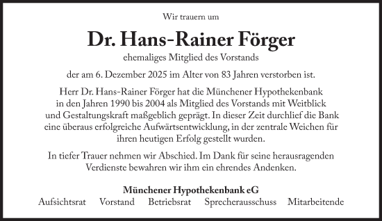 Traueranzeige von Hans-Rainer Förger von Süddeutsche Zeitung