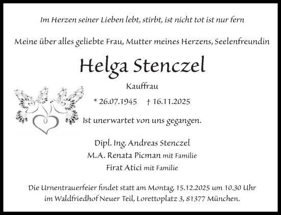 Traueranzeige von Helga Stenczel von Süddeutsche Zeitung