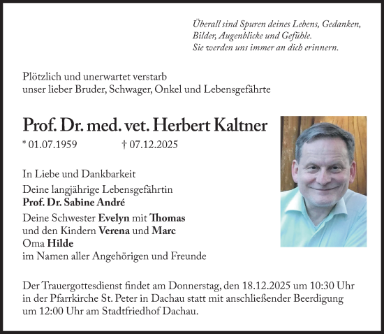 Traueranzeige von Herbert Kaltner von Süddeutsche Zeitung