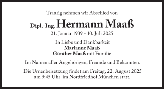 Traueranzeige von Hermann Maaß von Süddeutsche Zeitung