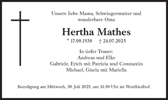 Traueranzeige von Hertha Mathes von Süddeutsche Zeitung
