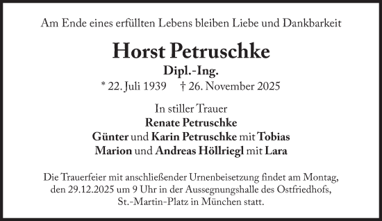 Traueranzeige von Horst Petruschke von Süddeutsche Zeitung