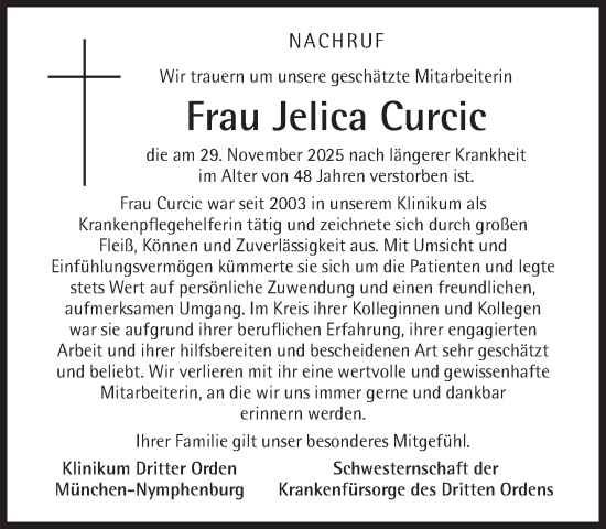 Traueranzeige von Jelica Curcic von Süddeutsche Zeitung