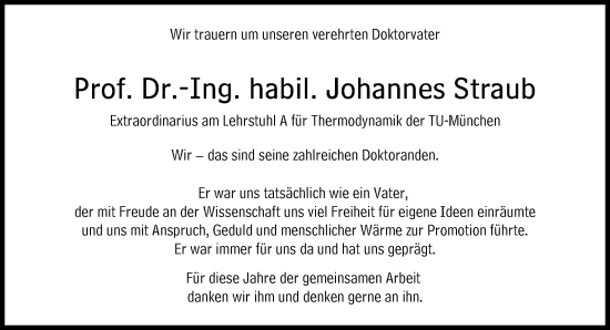Traueranzeige von Johannes Straub von Süddeutsche Zeitung