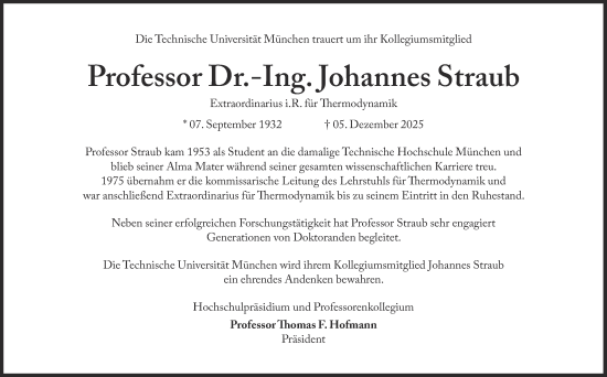 Traueranzeige von Johannes Straub von Süddeutsche Zeitung