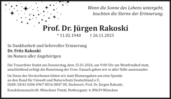 Traueranzeige von Jürgen Rakoski von Süddeutsche Zeitung