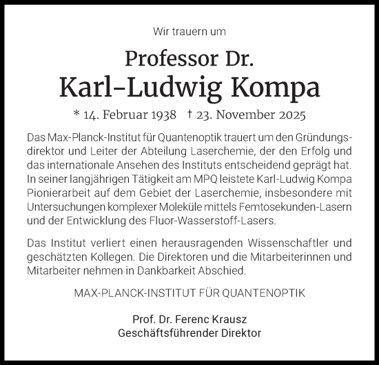 Traueranzeige von Karl-Ludwig Kompa von Süddeutsche Zeitung