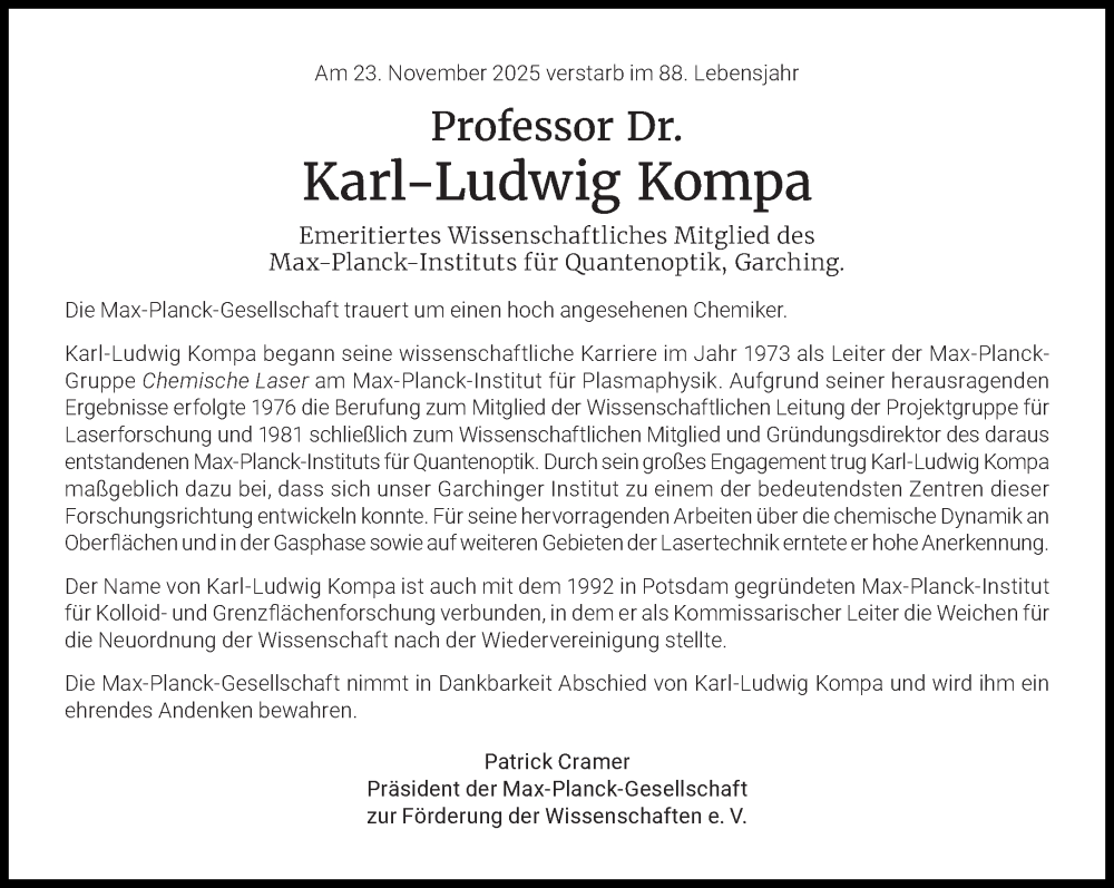  Traueranzeige für Karl-Ludwig Kompa vom 06.12.2025 aus Süddeutsche Zeitung