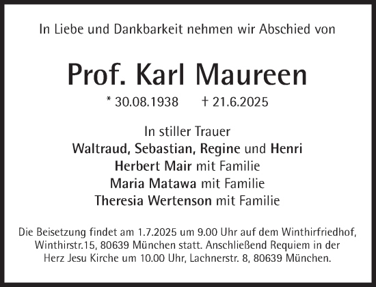 Traueranzeige von Karl Maureen von Süddeutsche Zeitung