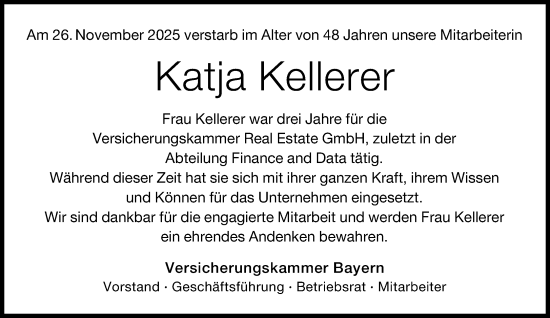 Traueranzeige von Katja Kellerer von Süddeutsche Zeitung