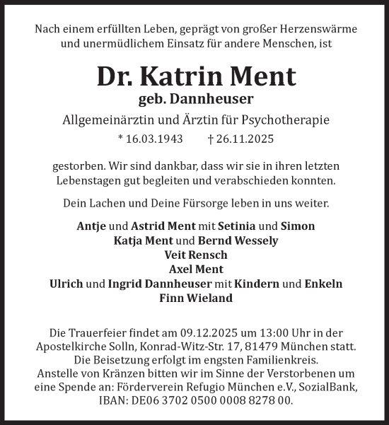 Traueranzeige von Katrin Ment von Süddeutsche Zeitung