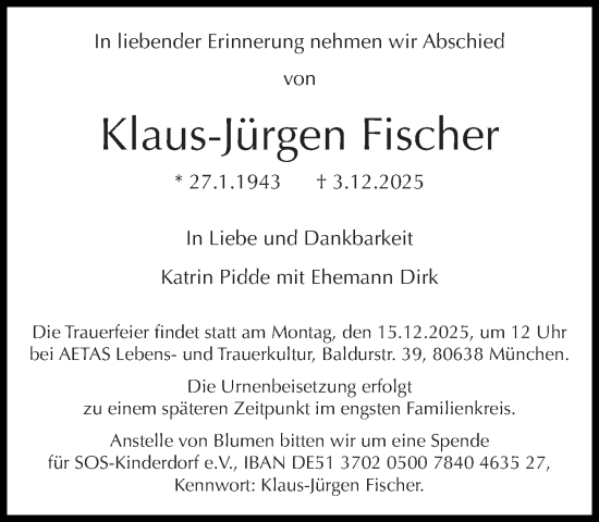 Traueranzeige von Klaus-Jürgen Fischer von Süddeutsche Zeitung