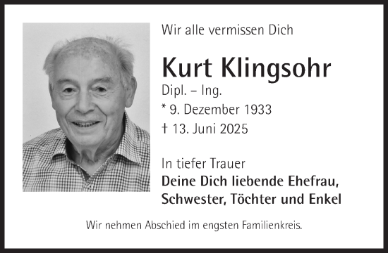 Traueranzeige von Kurt Klingsohr von Süddeutsche Zeitung