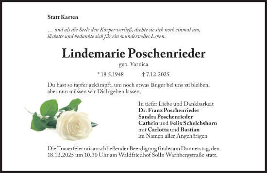 Traueranzeige von Lindemarie Poschenrieder von Süddeutsche Zeitung